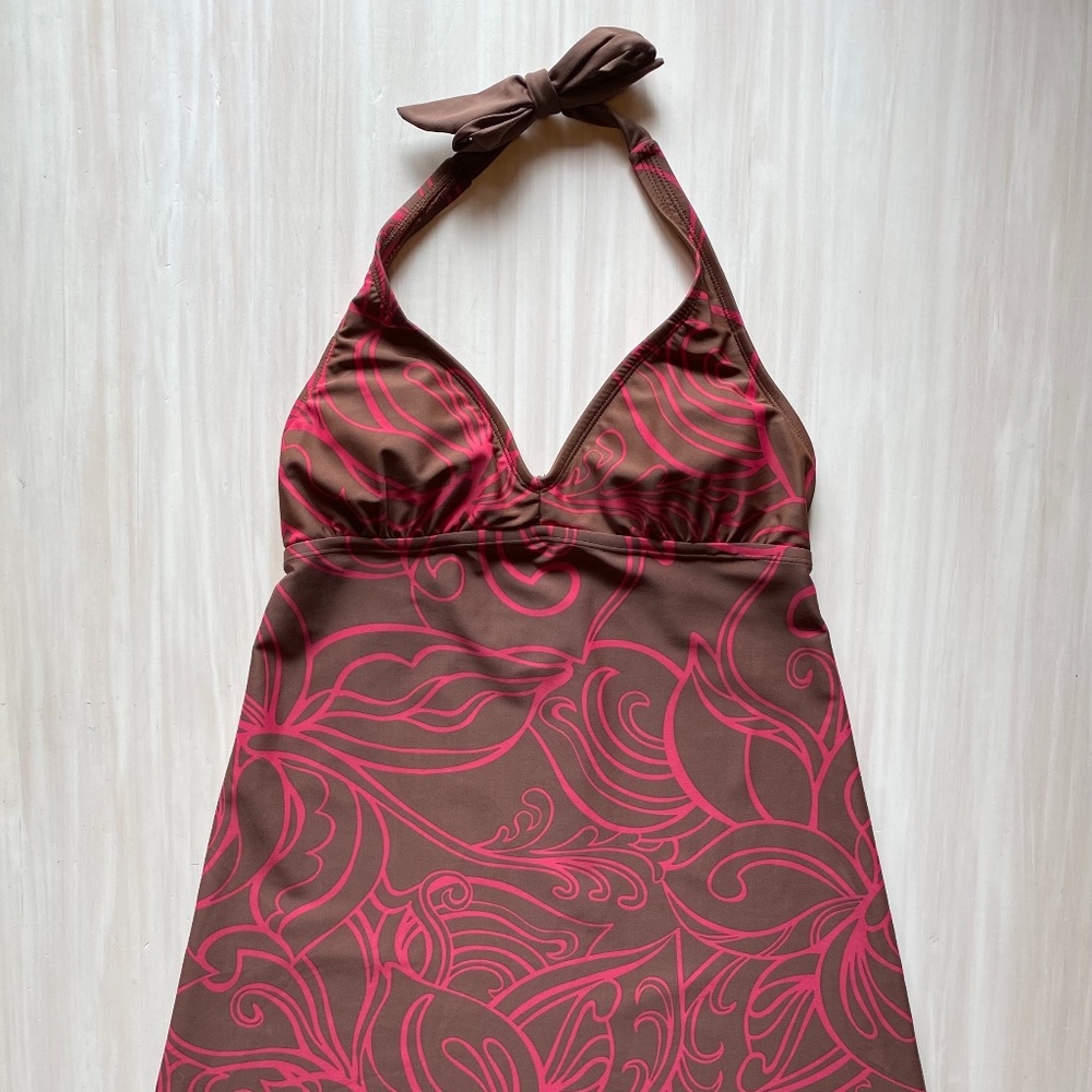 Athleta Pink and Brown Floral Swim Dress